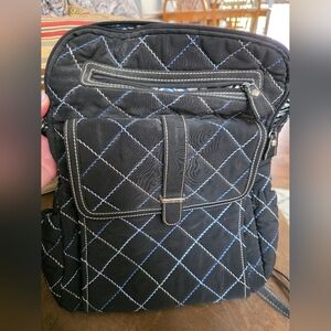 Vera Bradley Black Quilted Backpack with Blue Stitching